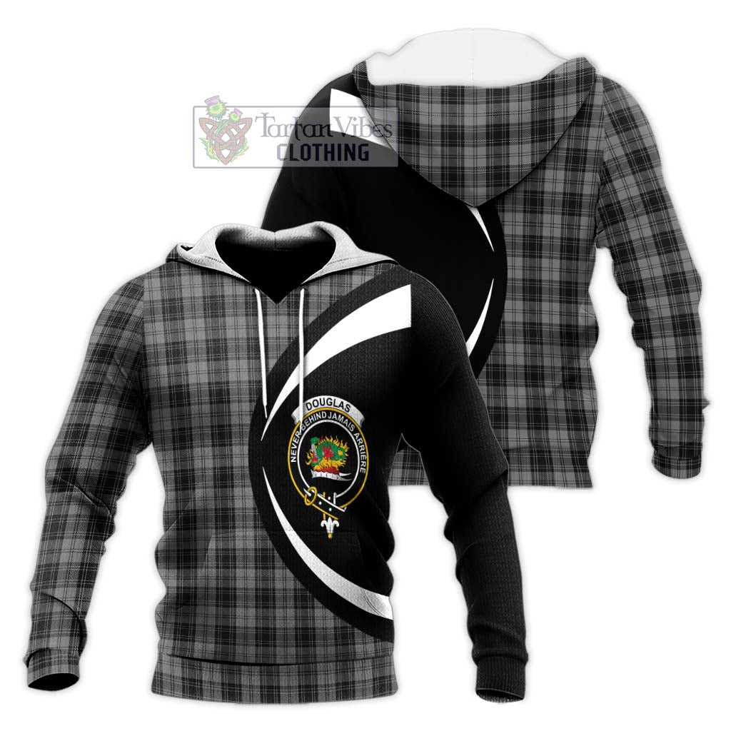 Douglas Grey Tartan Knitted Hoodie with Family Crest Circle Style Unisex Knitted Pullover Hoodie - Tartan Vibes Clothing