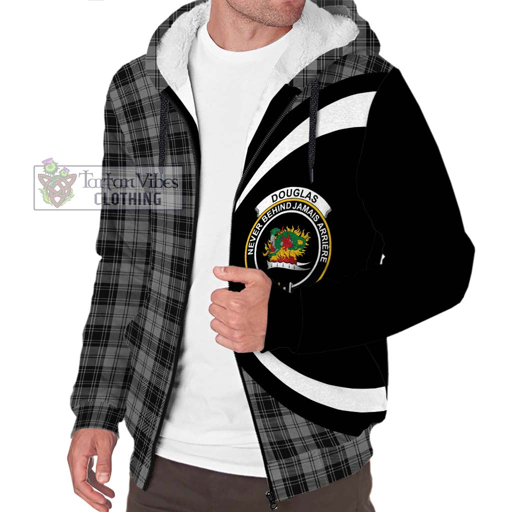 Douglas Grey Tartan Sherpa Hoodie with Family Crest Circle Style Unisex S - Tartan Vibes Clothing