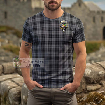 Douglas Grey Tartan Cotton T-Shirt with Family Crest