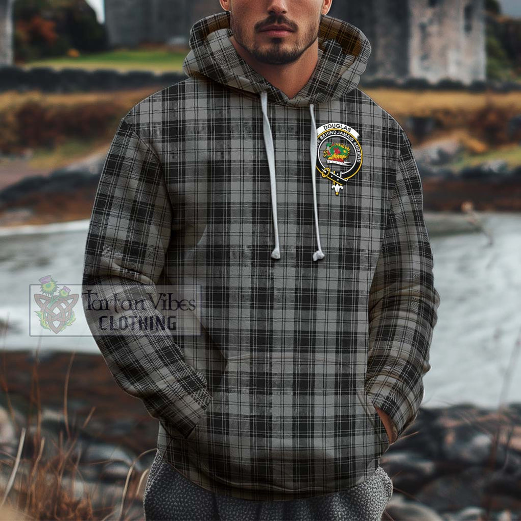 Douglas Grey Tartan Cotton Hoodie with Family Crest Pullover Hoodie XS - Tartan Vibes Clothing