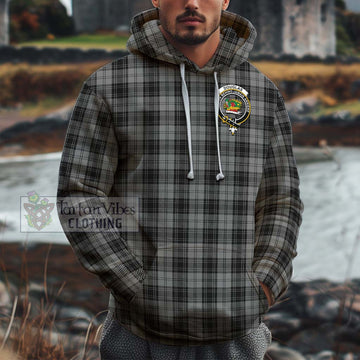 Douglas Grey Tartan Cotton Hoodie with Family Crest