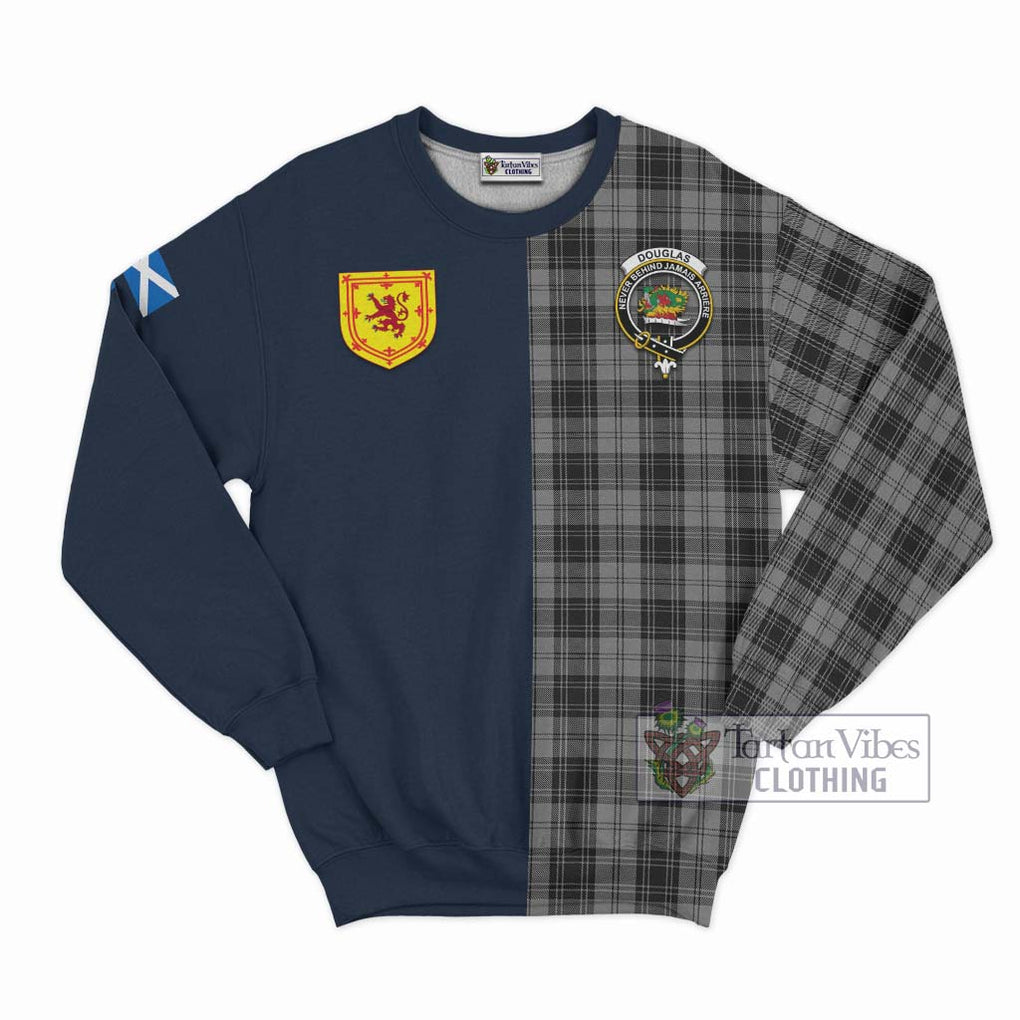 Tartan Vibes Clothing Douglas Grey Tartan Sweatshirt with Scottish Lion Royal Arm Half Style