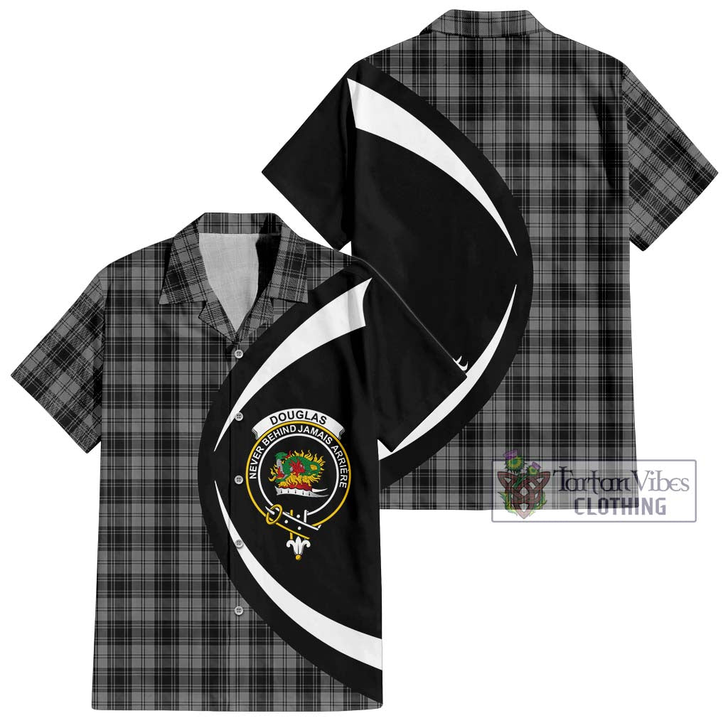 Douglas Grey Tartan Short Sleeve Button Up with Family Crest Circle Style Kid - Tartan Vibes Clothing