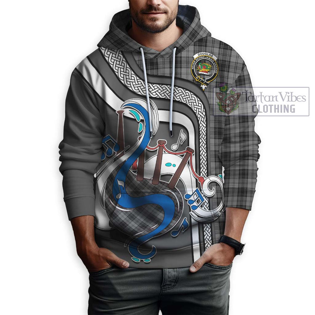 Douglas Grey Tartan Hoodie with Epic Bagpipe Style Zip Hoodie - Tartanvibesclothing Shop