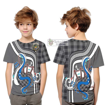 Douglas Grey Tartan Kid T-Shirt with Epic Bagpipe Style