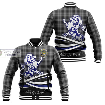 Douglas Grey Tartan Baseball Jacket with Alba Gu Brath Regal Lion Emblem