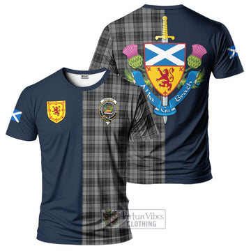 Douglas Grey Tartan T-Shirt Alba with Scottish Lion Royal Arm Half Style