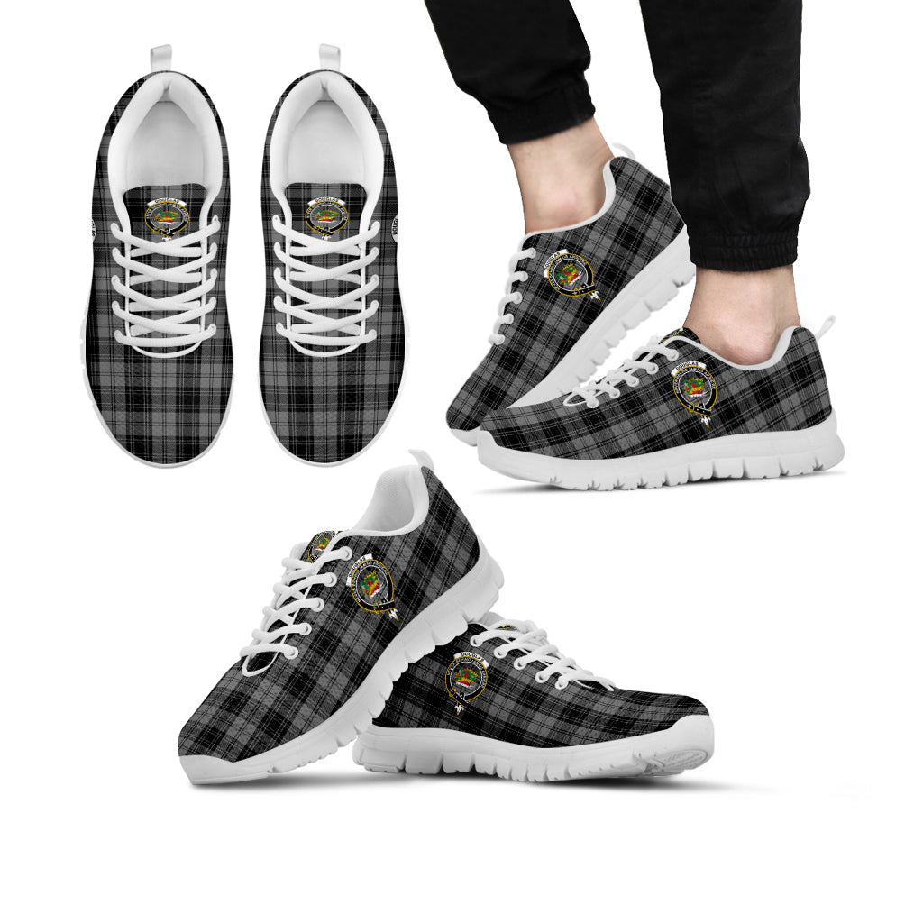 Douglas Grey Tartan Sneakers with Family Crest Kid's Sneakers - Tartan Vibes Clothing