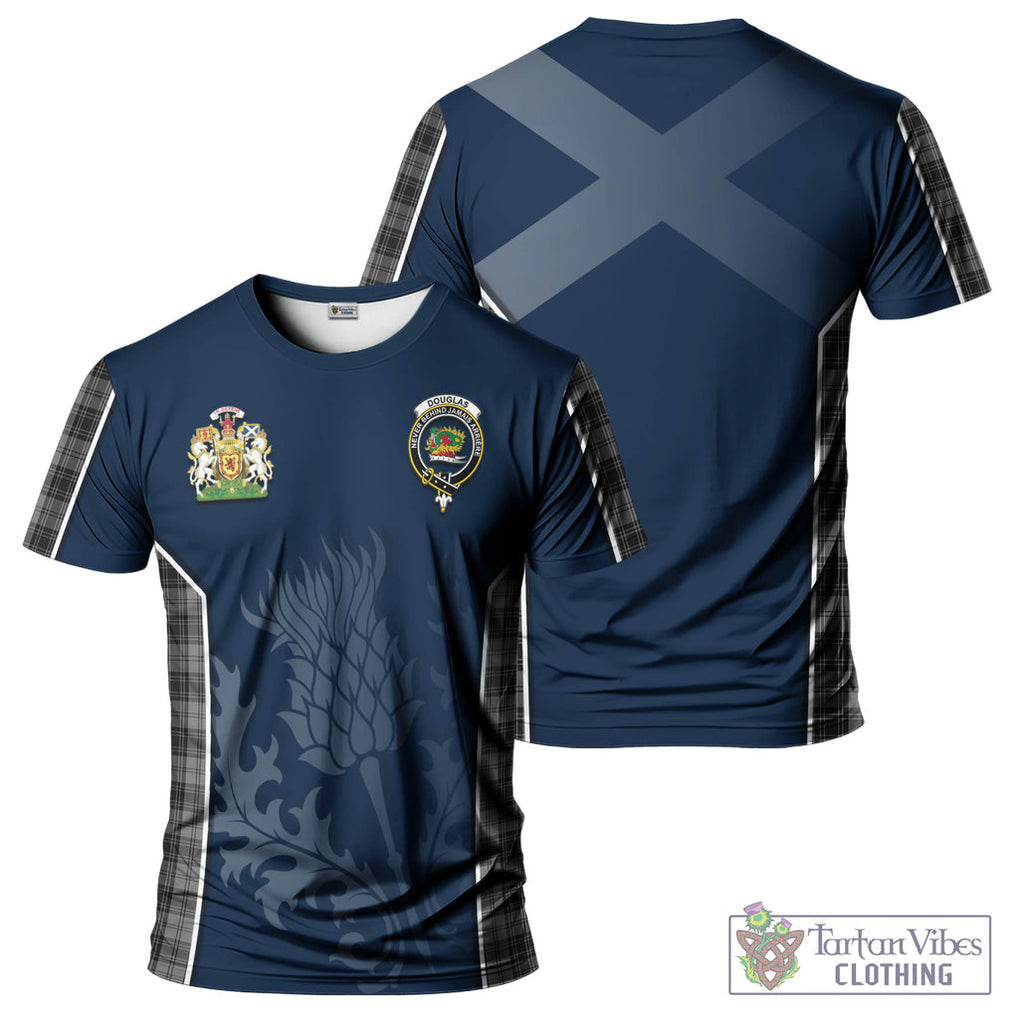 Tartan Vibes Clothing Douglas Grey Tartan T-Shirt with Family Crest and Scottish Thistle Vibes Sport Style