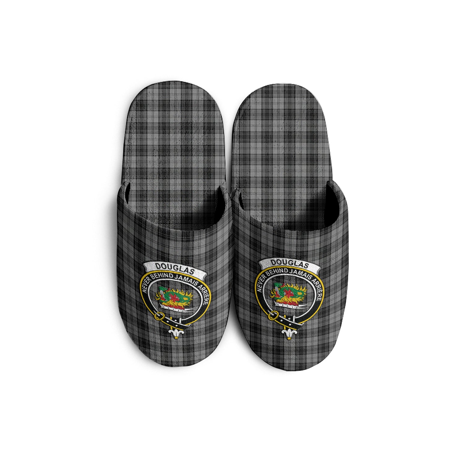 Douglas Grey Tartan Home Slippers with Family Crest - Tartanvibesclothing