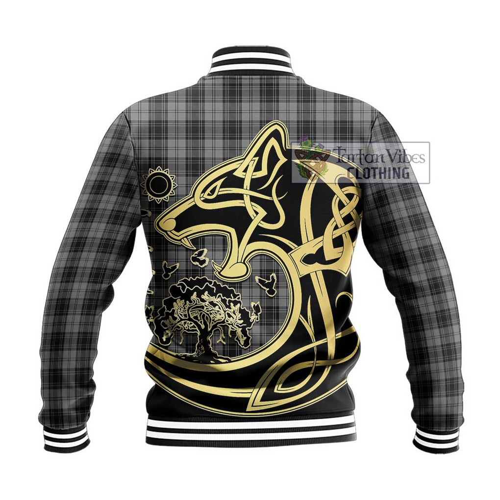 Douglas Grey Tartan Baseball Jacket with Family Crest Celtic Wolf Style - Tartan Vibes Clothing