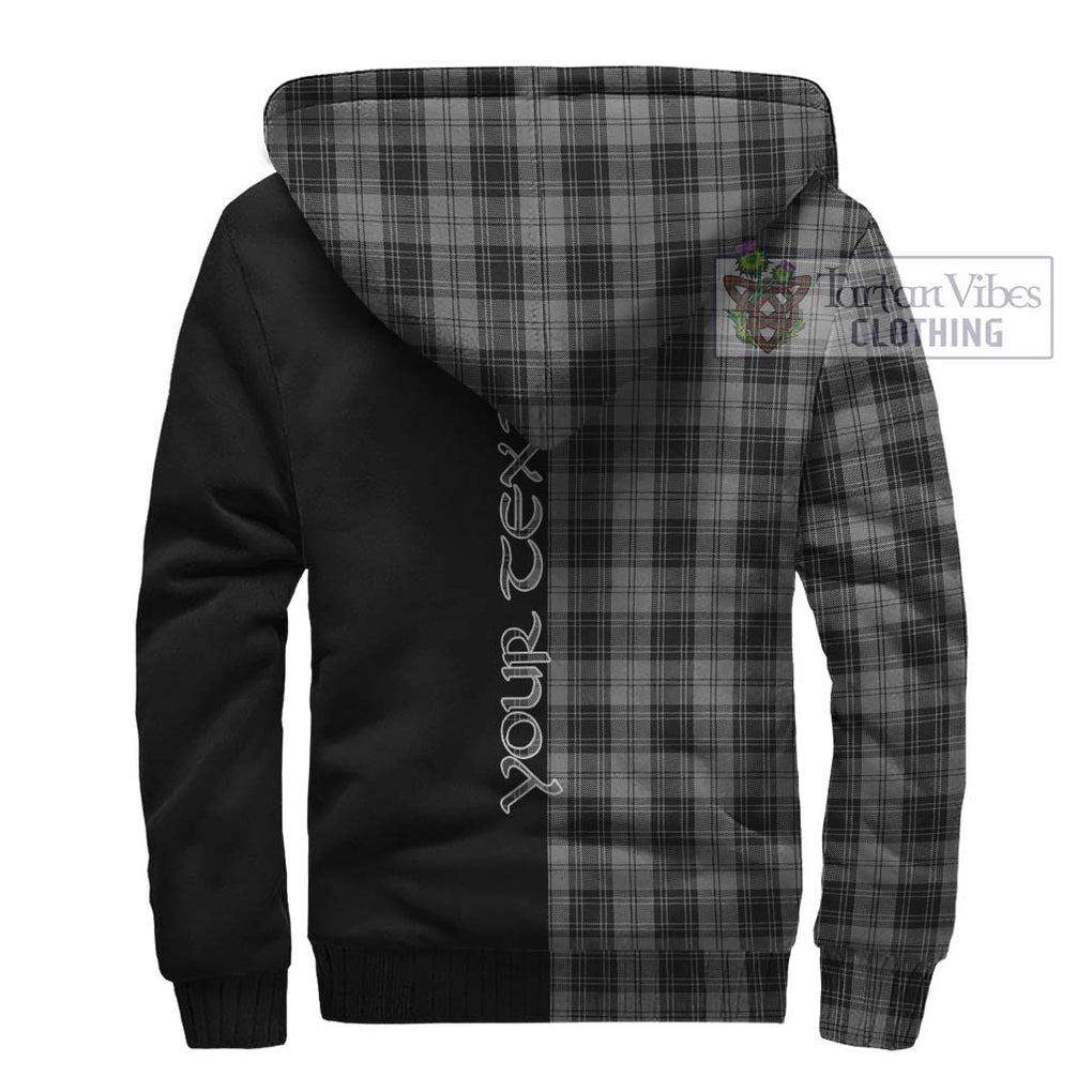 Douglas Grey Tartan Sherpa Hoodie with Family Crest and Half Of Me Style - Tartanvibesclothing Shop