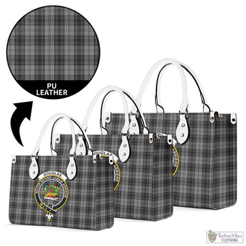 Douglas Grey Tartan Luxury Leather Handbags with Family Crest