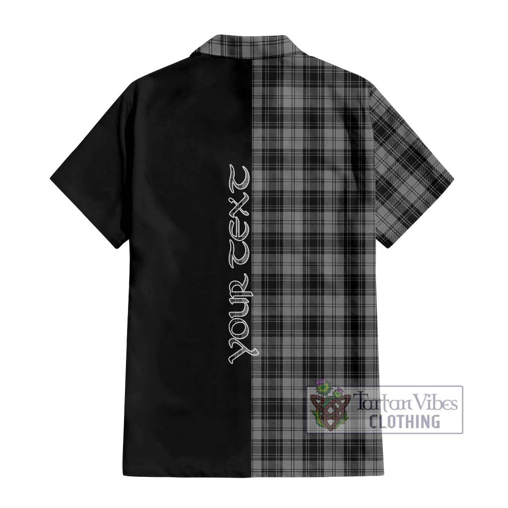 Douglas Grey Tartan Short Sleeve Button Shirt with Family Crest and Half Of Me Style - Tartanvibesclothing Shop