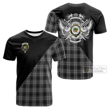 Douglas Grey Tartan Cotton T-shirt with Family Crest and Military Logo Style