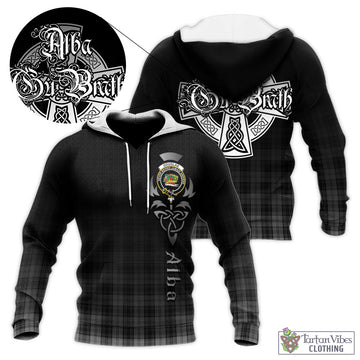 Douglas Grey Tartan Knitted Hoodie Featuring Alba Gu Brath Family Crest Celtic Inspired