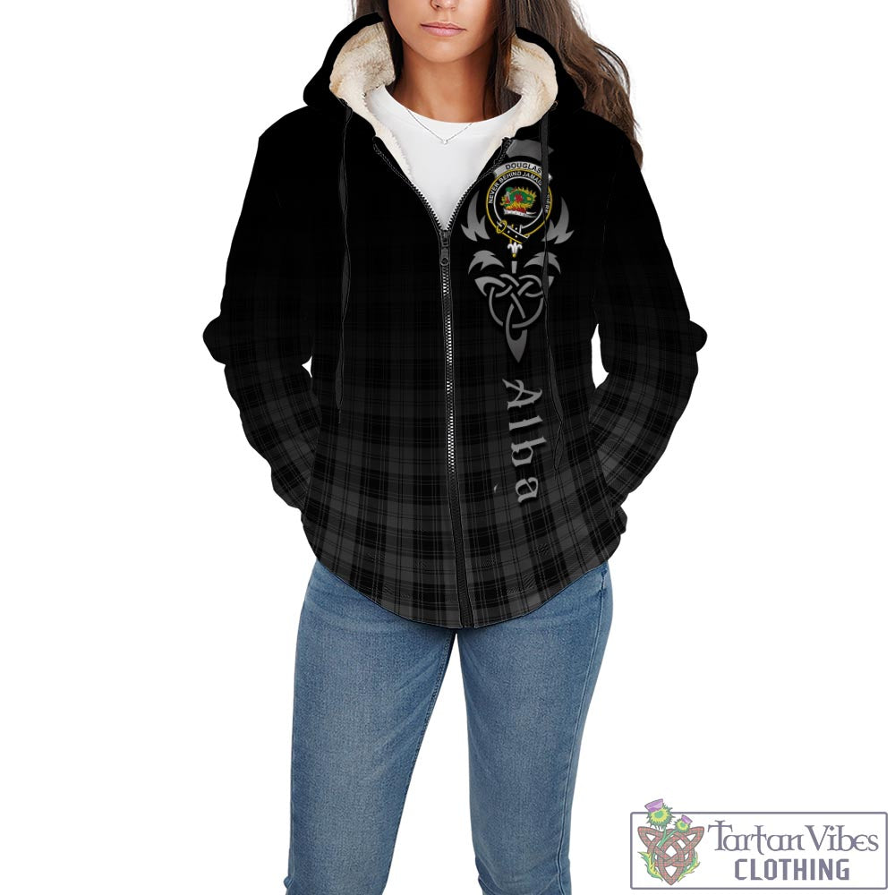 Tartan Vibes Clothing Douglas Grey Tartan Sherpa Hoodie Featuring Alba Gu Brath Family Crest Celtic Inspired