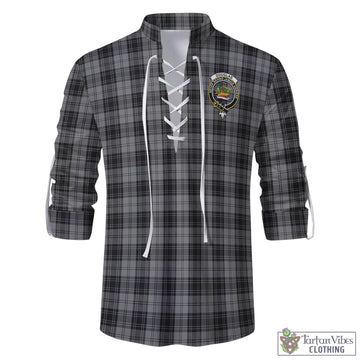 Douglas Grey Tartan Men's Scottish Traditional Jacobite Ghillie Kilt Shirt with Family Crest