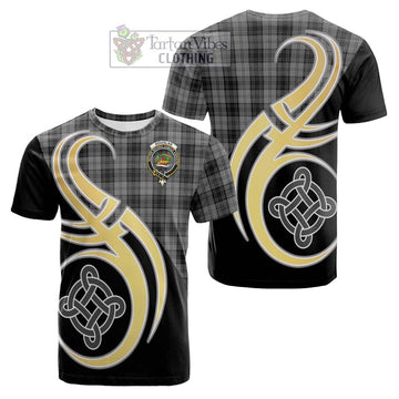 Douglas Grey Tartan Cotton T-shirt with Family Crest and Celtic Symbol Style