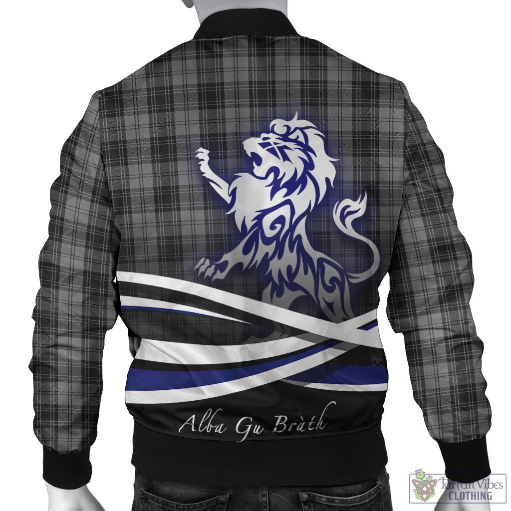 Tartan Vibes Clothing Douglas Grey Tartan Bomber Jacket with Alba Gu Brath Regal Lion Emblem