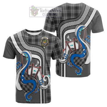 Douglas Grey Tartan Cotton T-shirt with Epic Bagpipe Style