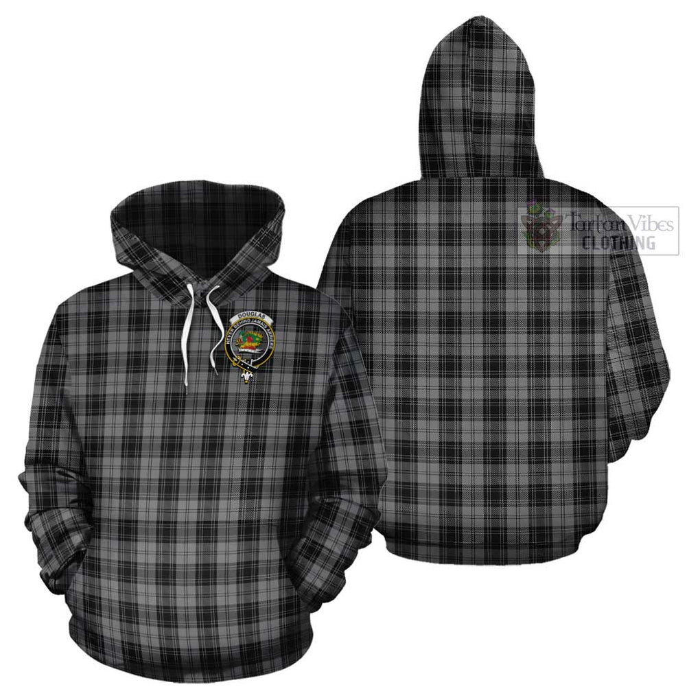 Douglas Grey Tartan Cotton Hoodie with Family Crest Pullover Hoodie - Tartan Vibes Clothing