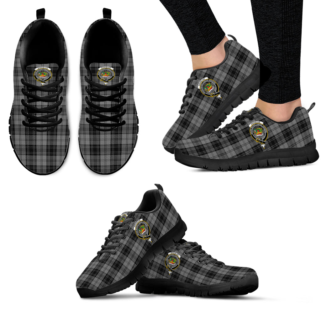 Douglas Grey Tartan Sneakers with Family Crest - Tartan Vibes Clothing