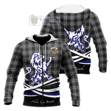 Douglas Grey Tartan Knitted Hoodie with Alba Gu Brath Regal Lion Emblem