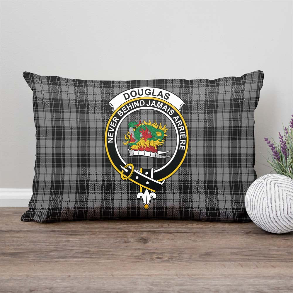 Douglas Grey Tartan Pillow Cover with Family Crest Rectangle Pillow Cover - Tartanvibesclothing