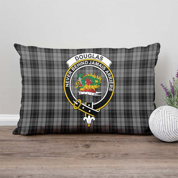 Douglas Grey Tartan Pillow Cover with Family Crest