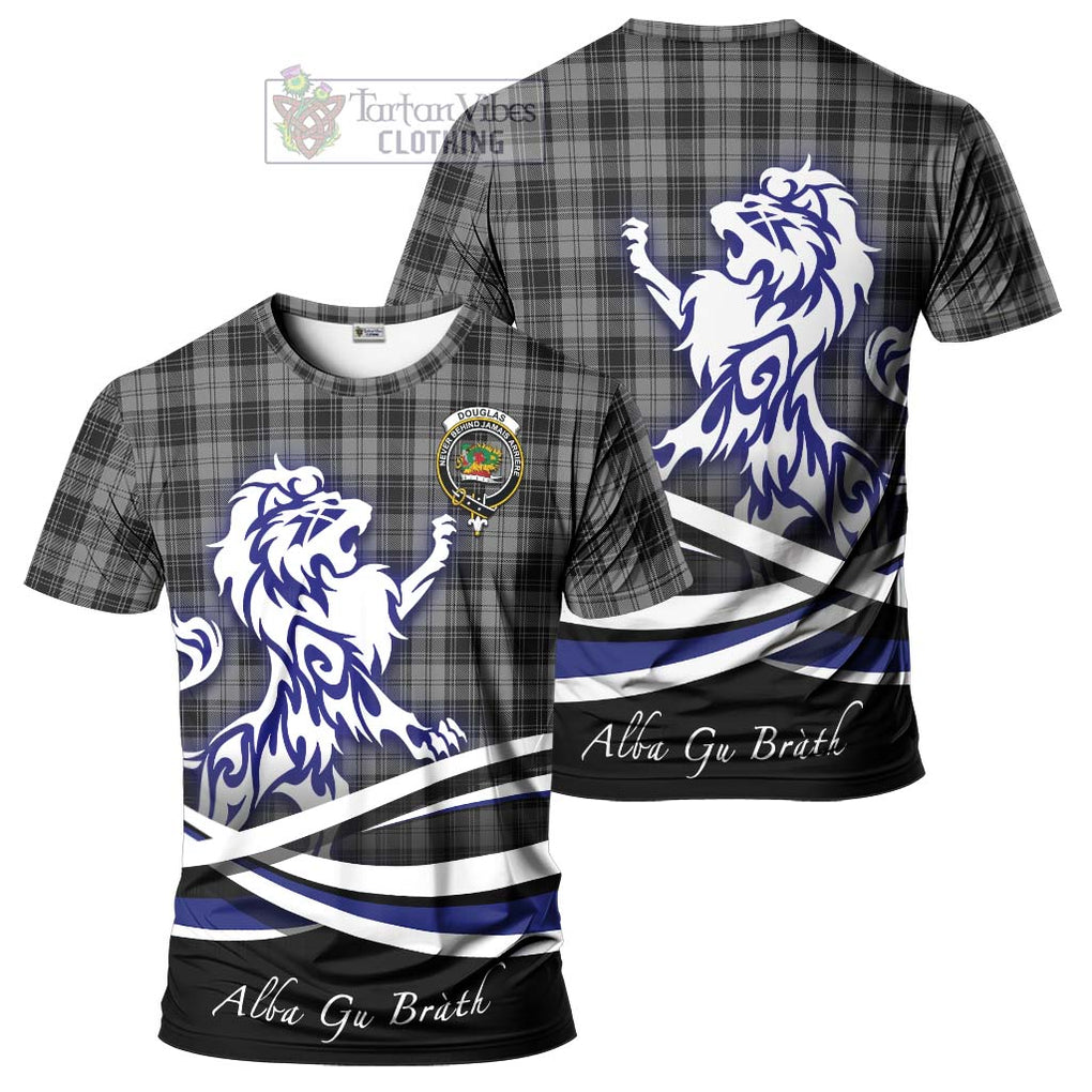 Tartan Vibes Clothing Douglas Grey Tartan Cotton T-shirt with Alba Gu Brath Regal Lion Emblem