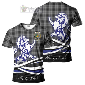 Douglas Grey Tartan Cotton T-shirt with Alba Gu Brath Regal Lion Emblem