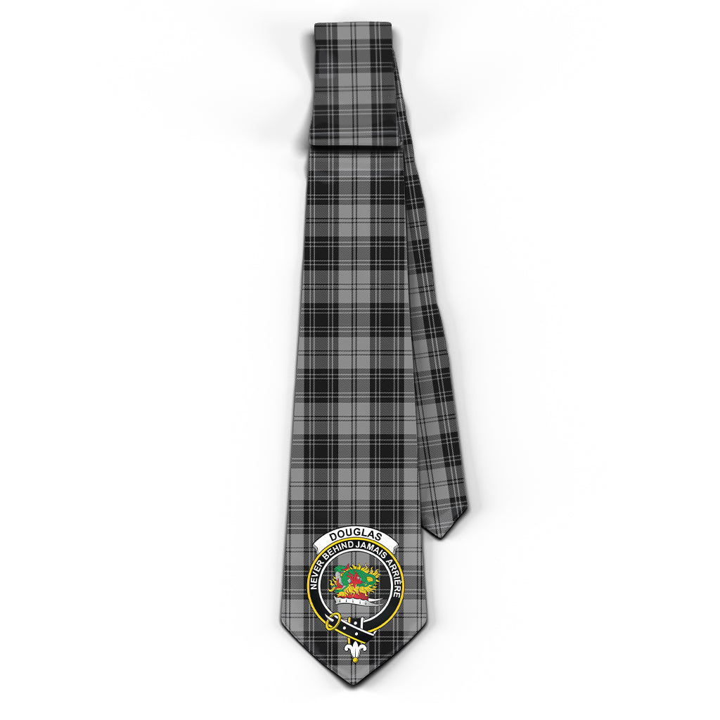 Douglas Grey Tartan Classic Necktie with Family Crest - Tartan Vibes Clothing