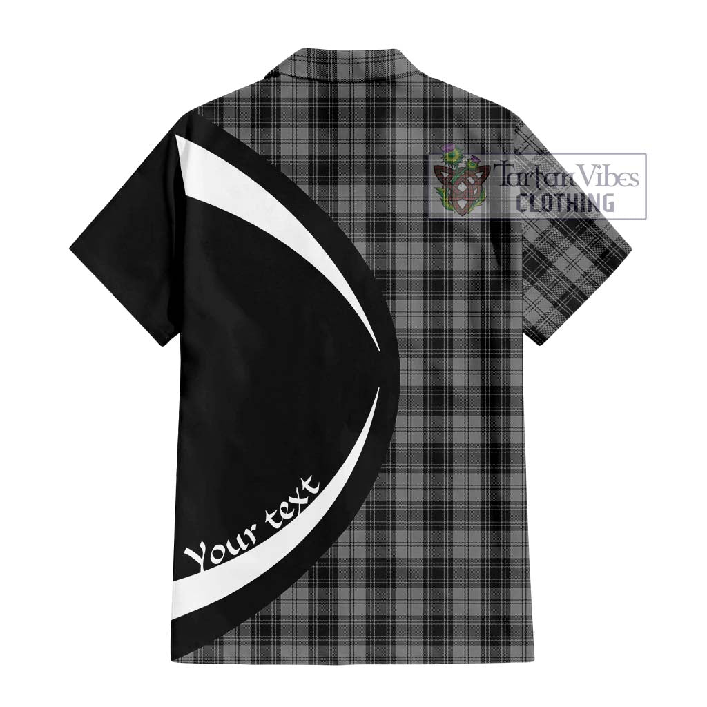 Douglas Grey Tartan Short Sleeve Button Up with Family Crest Circle Style - Tartan Vibes Clothing