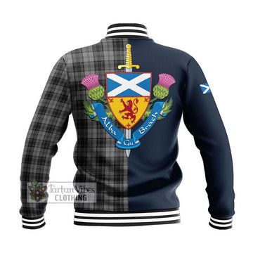 Douglas Grey Tartan Baseball Jacket Alba with Scottish Lion Royal Arm Half Style