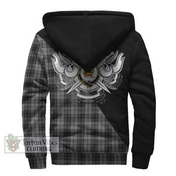 Douglas Grey Tartan Sherpa Hoodie with Family Crest and Military Logo Style