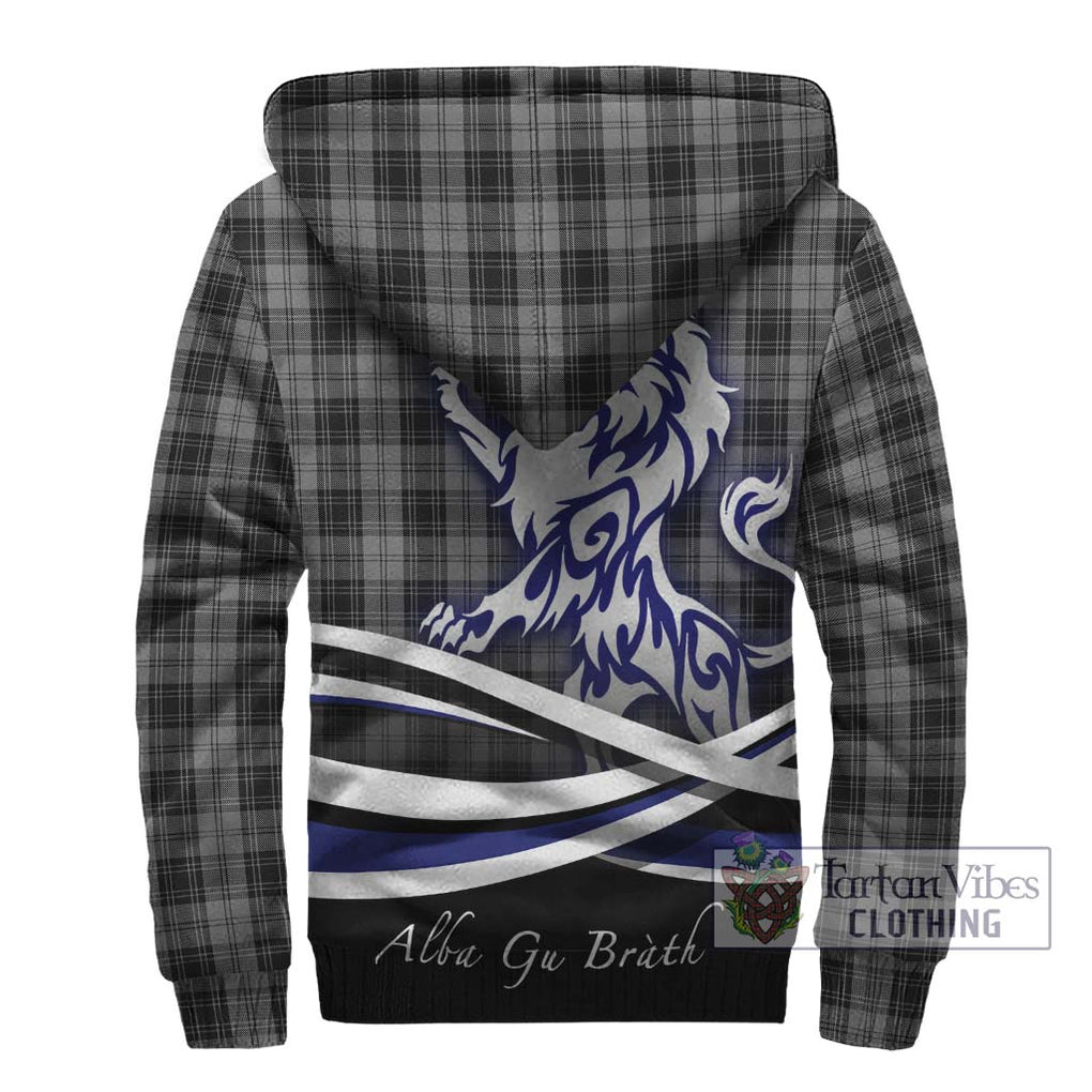 Douglas Grey Tartan Sherpa Hoodie with Alba Gu Brath Regal Lion Emblem - Tartanvibesclothing Shop