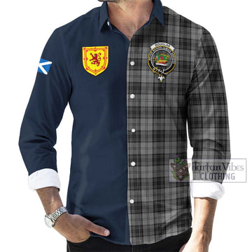 Douglas Grey Tartan Long Sleeve Button Shirt Alba with Scottish Lion Royal Arm Half Style