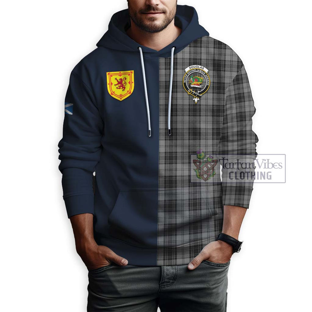 Tartan Vibes Clothing Douglas Grey Tartan Hoodie with Scottish Lion Royal Arm Half Style