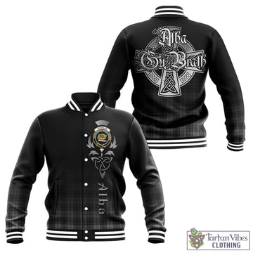 Douglas Grey Tartan Baseball Jacket Featuring Alba Gu Brath Family Crest Celtic Inspired