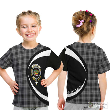 Douglas Grey Tartan Kid T-Shirt with Family Crest Circle Style