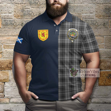 Douglas Grey Tartan Polo Shirt Alba with Scottish Lion Royal Arm Half Style