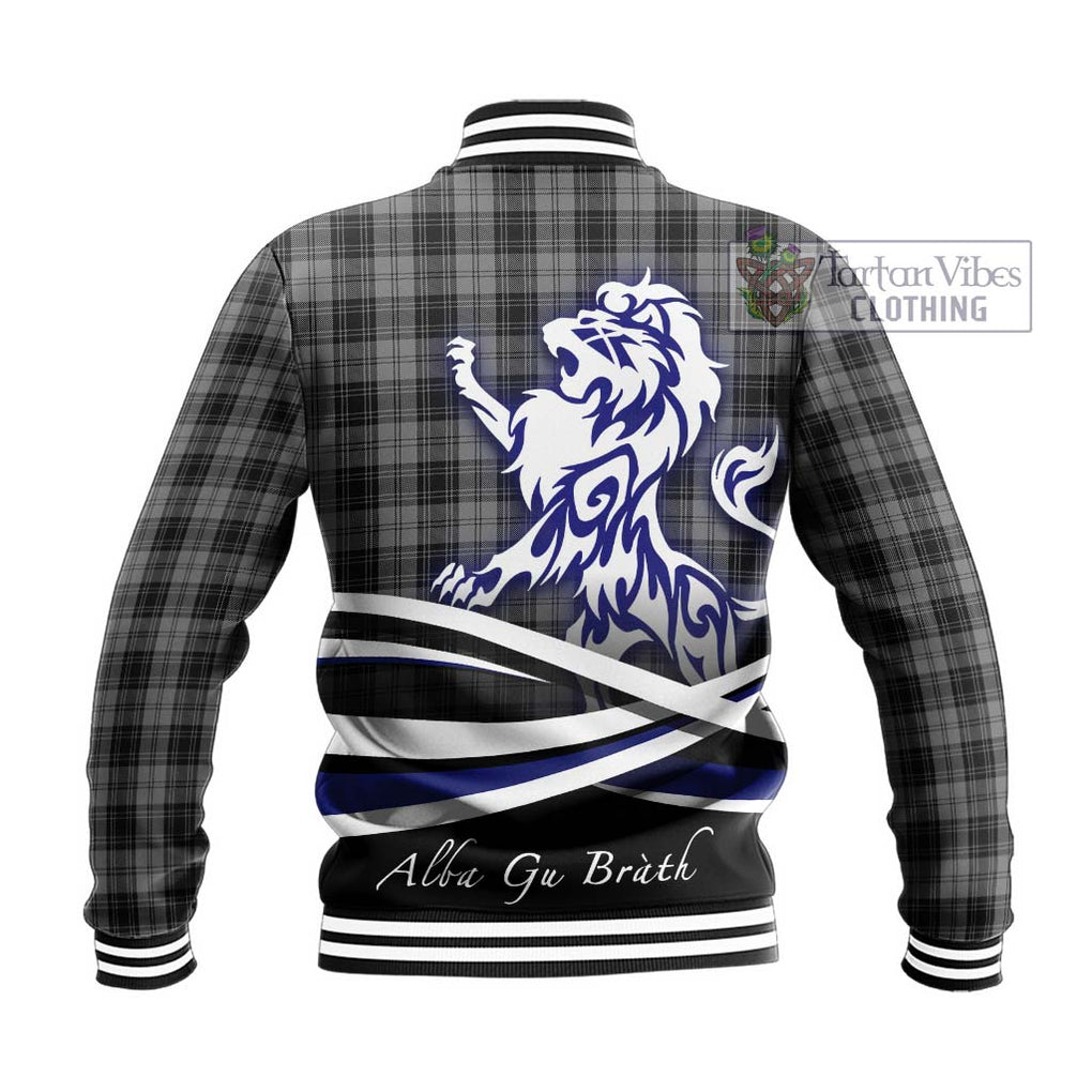 Douglas Grey Tartan Baseball Jacket with Alba Gu Brath Regal Lion Emblem - Tartanvibesclothing Shop