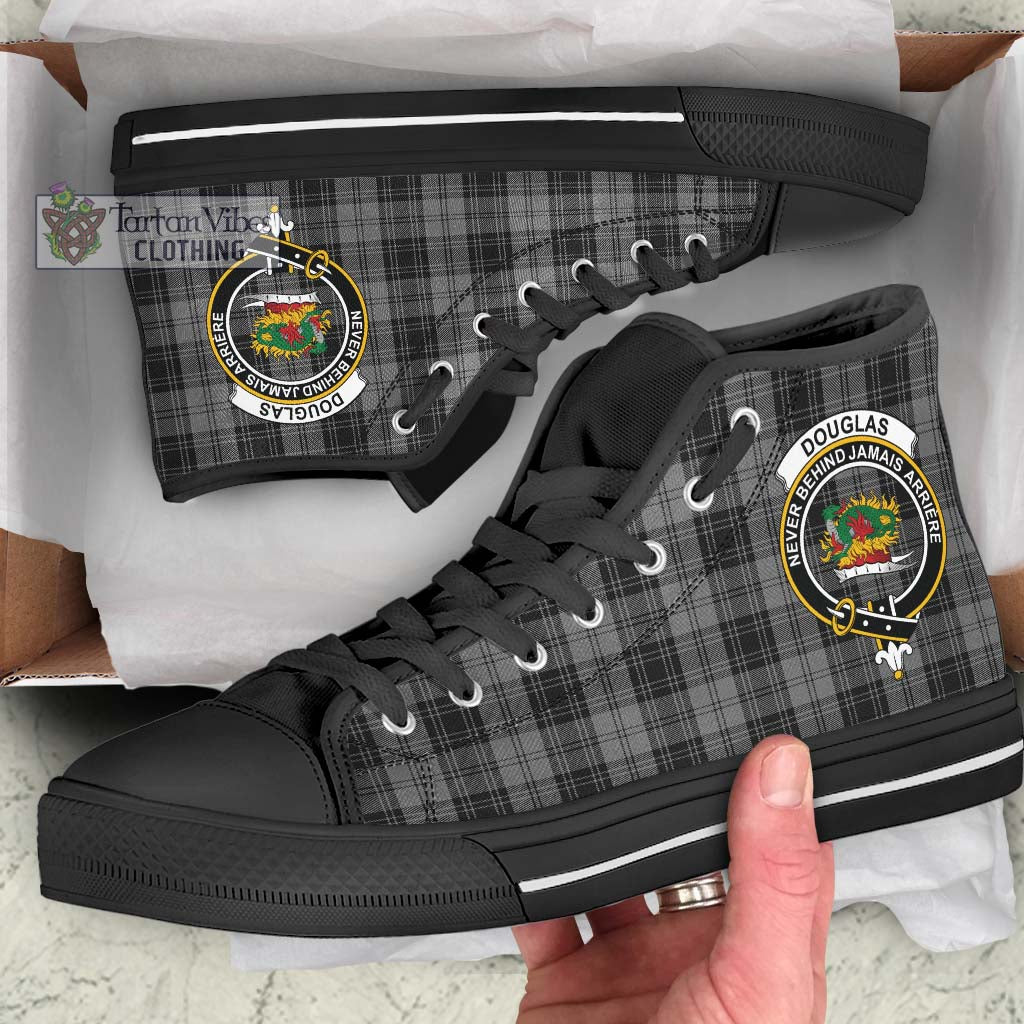 Tartan Vibes Clothing Douglas Grey Tartan High Top Shoes with Family Crest