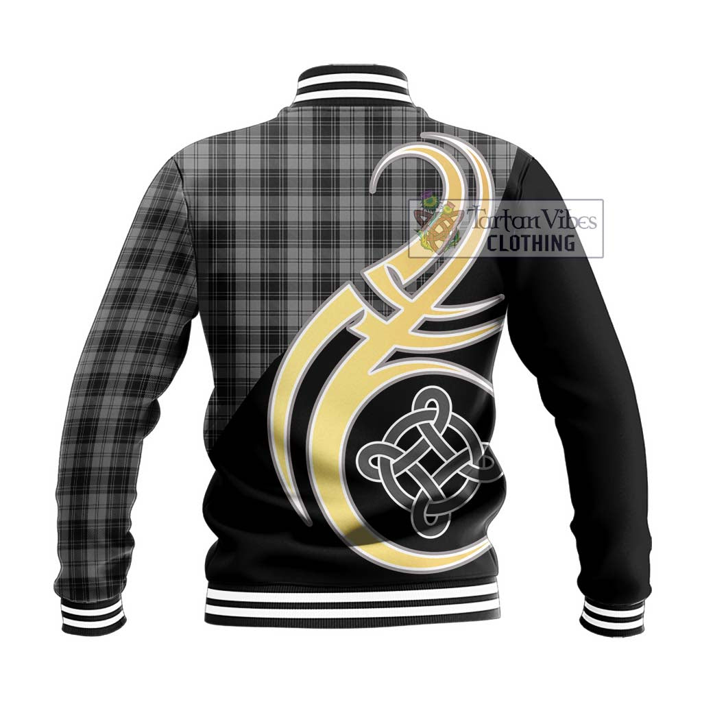 Douglas Grey Tartan Baseball Jacket with Family Crest and Celtic Symbol Style - Tartan Vibes Clothing