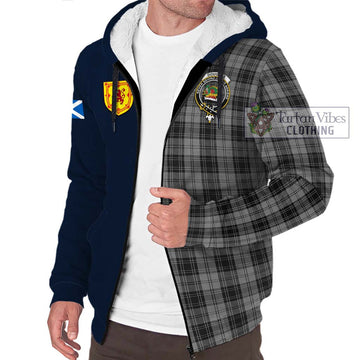 Douglas Grey Tartan Sherpa Hoodie Alba with Scottish Lion Royal Arm Half Style