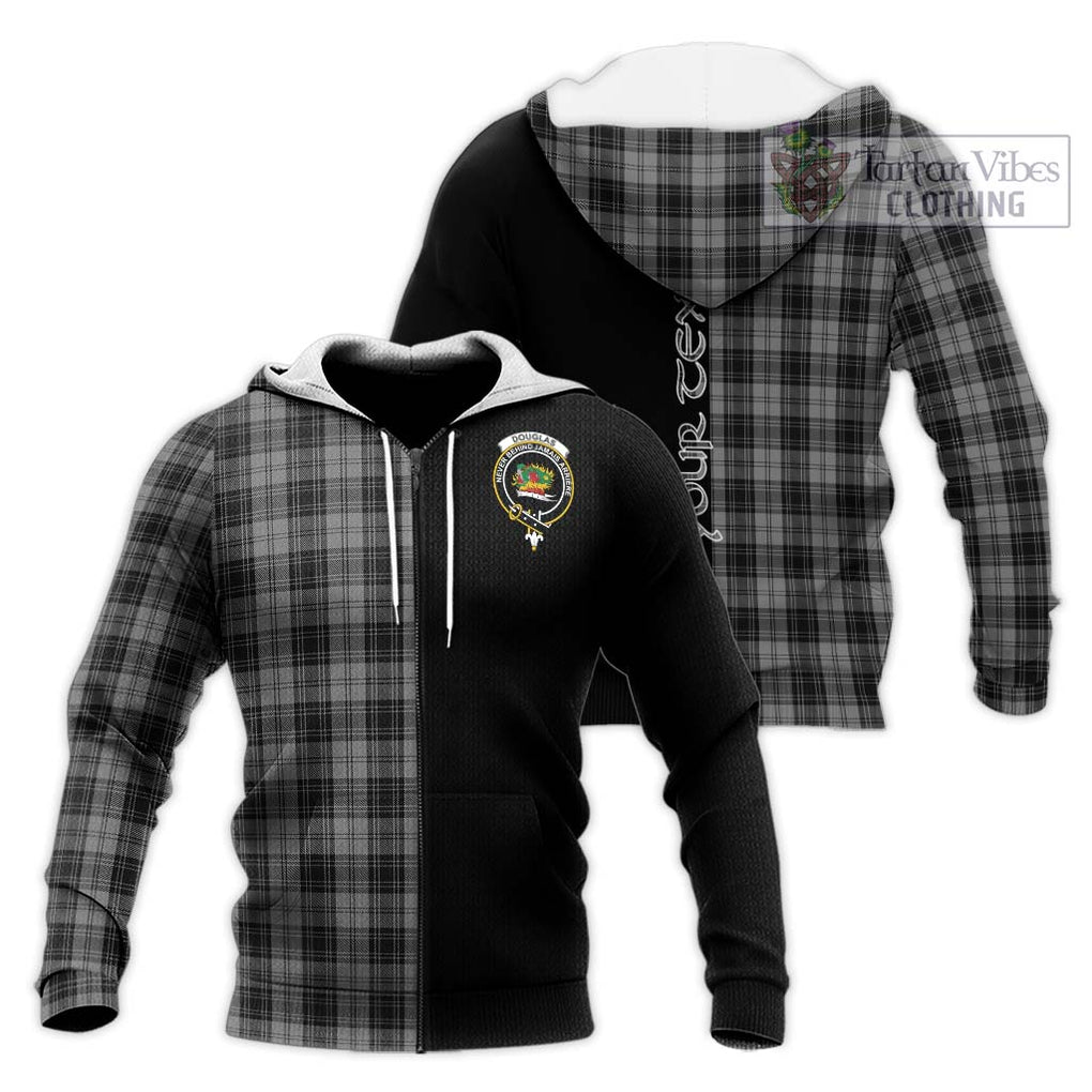 Douglas Grey Tartan Knitted Hoodie with Family Crest and Half Of Me Style Unisex Knitted Zip Hoodie - Tartanvibesclothing Shop