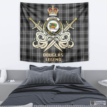 Douglas Grey Tartan Tapestry with Clan Crest and the Golden Sword of Courageous Legacy