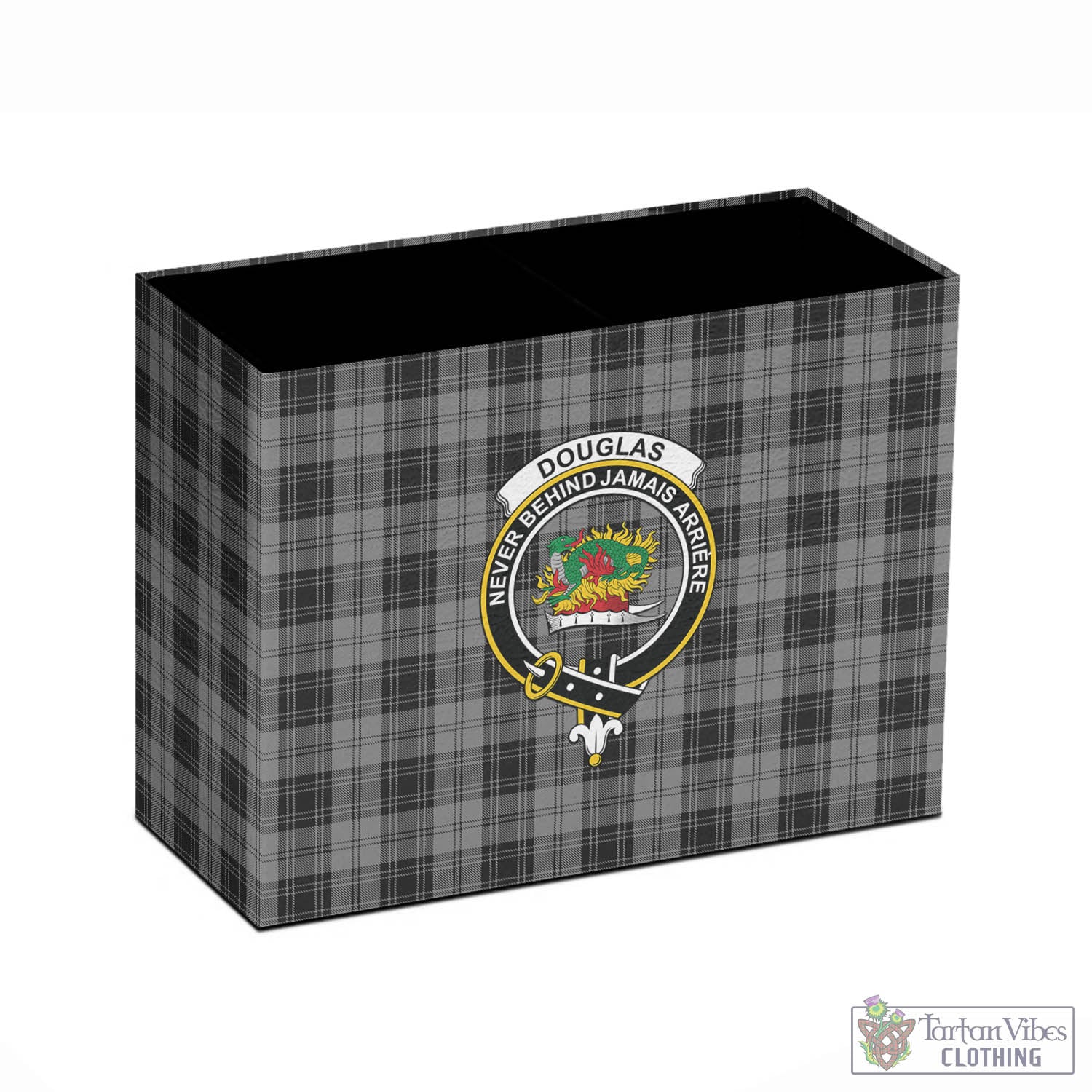 Tartan Vibes Clothing Douglas Grey Tartan Pen Holder with Family Crest