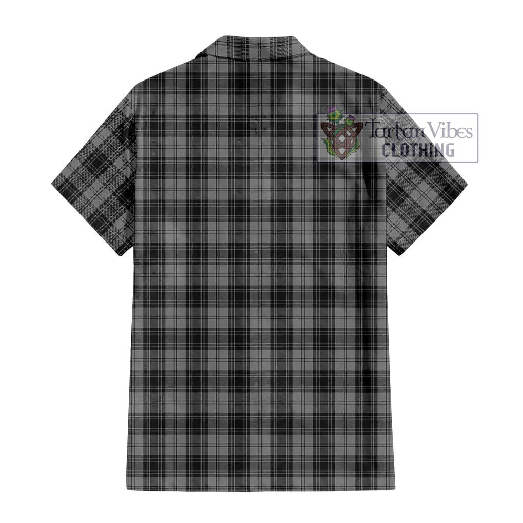 Douglas Grey Tartan Short Sleeve Button Shirt with Family Crest DNA In Me Style - Tartanvibesclothing Shop